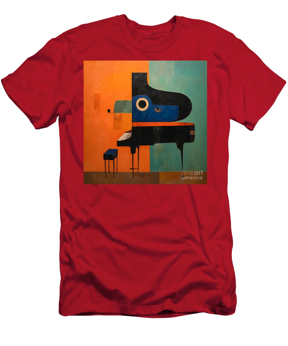 Feel the Beat Stylized Grand Piano and Stool Ignite with Bold Geometric Energy Olfactoart Studio T-Shirt