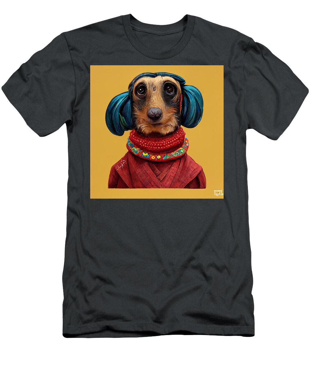 Female Dachshund Dressed As Frida Kahlo Pixar Style 6589608e 7eff 438a B1e1 956bec7b83c5 Artistic Rifki T-Shirt