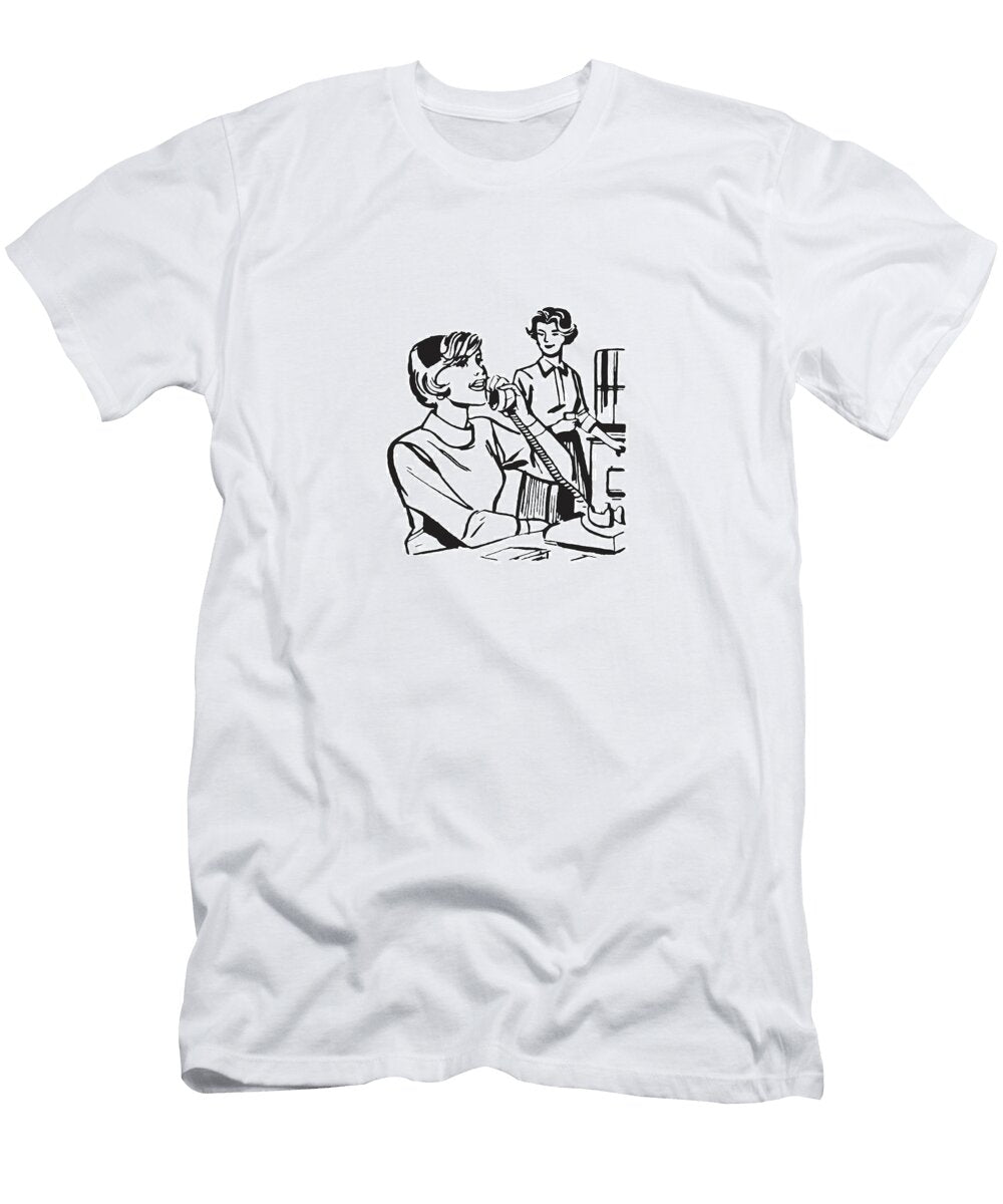 Female Office Worker on Telephone with Another Looking on From Water Cooler Csa Images T-Shirt