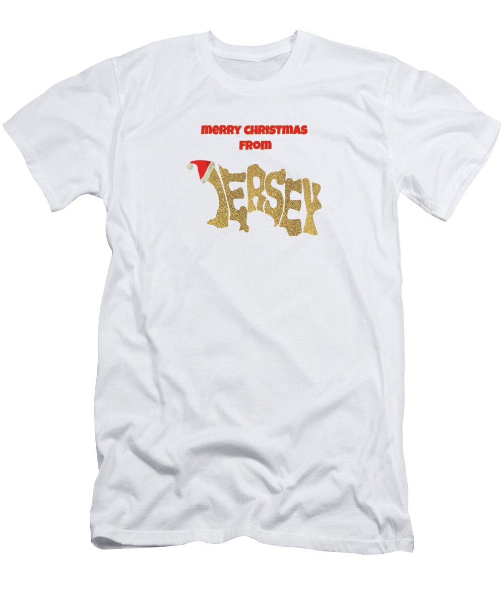 Festive Map of Jersey Channel Islands in Gold with Santa Hat Barefoot Bodeez Art T-Shirt