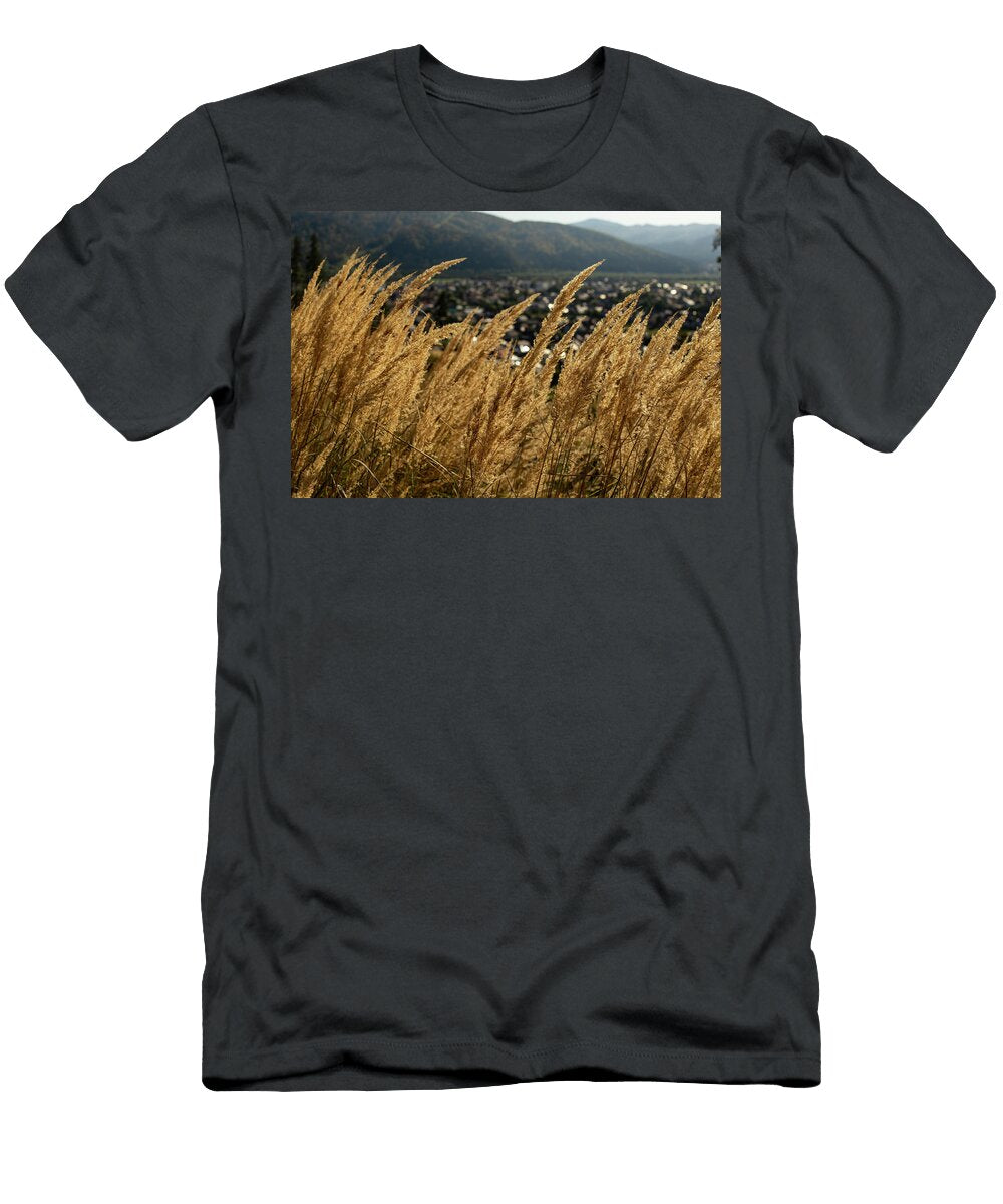 Field on a Hill Side with Dry Feather Grass Calm View Peacefu Dorin Puha T-Shirt
