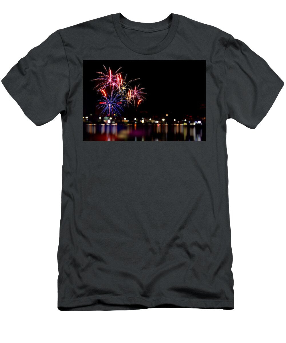 Fireworks Celebration and the City Night Light Background Areeya Yodplob T-Shirt