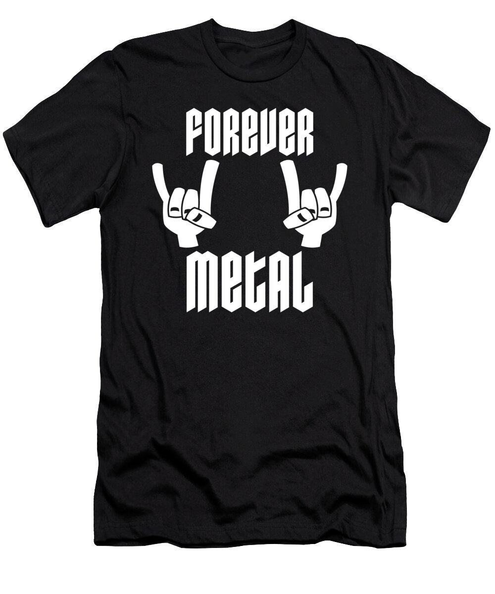 Forever Metal Heavy Metal Devil Horns Hand Gesture in White John Schwegel T-Shirt
