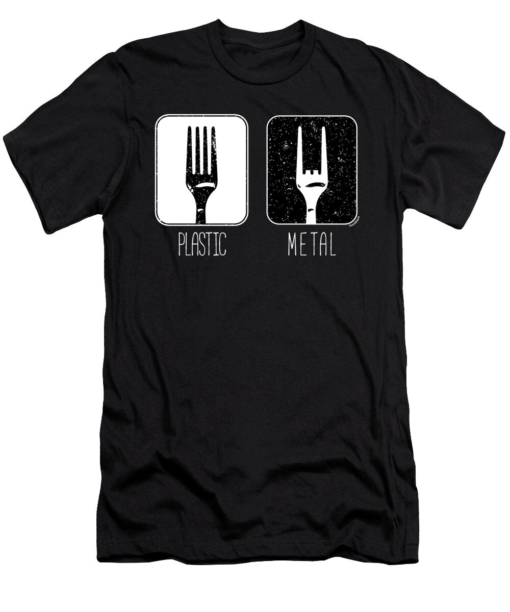 Fork Turned From Plastic to Metal Funny Pun Metalcore Heavy Metal Plastic Metal Fork Gift Thomas Larch T-Shirt