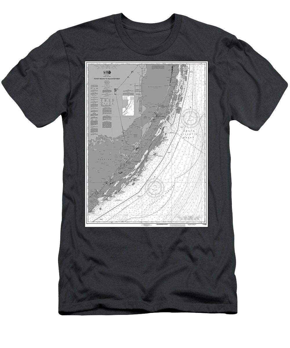 Fowey Rocks to Alligator Reef Florida Nautical Chart Map 2023 Black and White Carol Japp T-Shirt