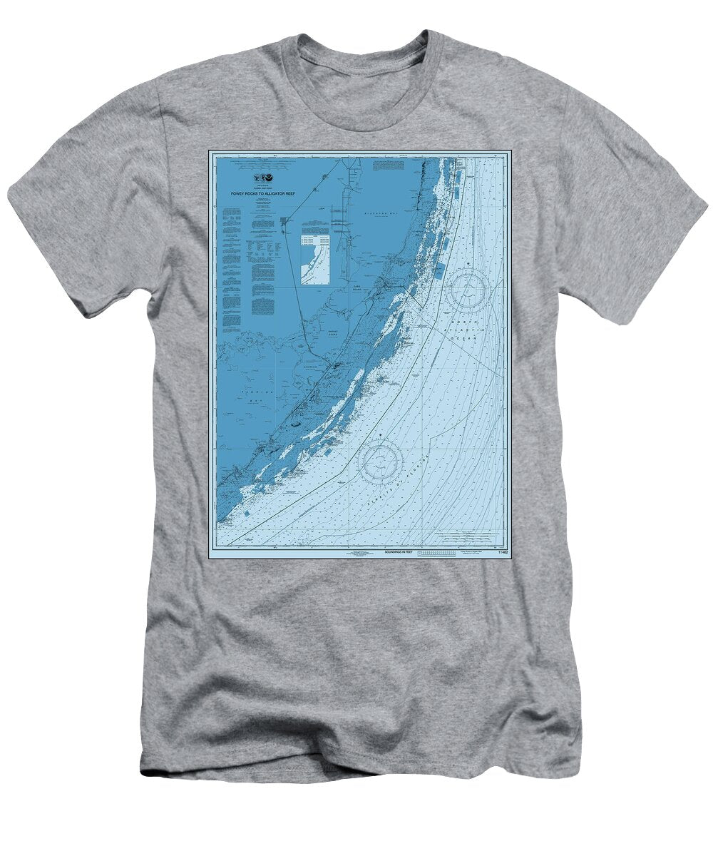 Fowey Rocks to Alligator Reef Florida Nautical Chart Map 2023 Ocean Blue Carol Japp T-Shirt