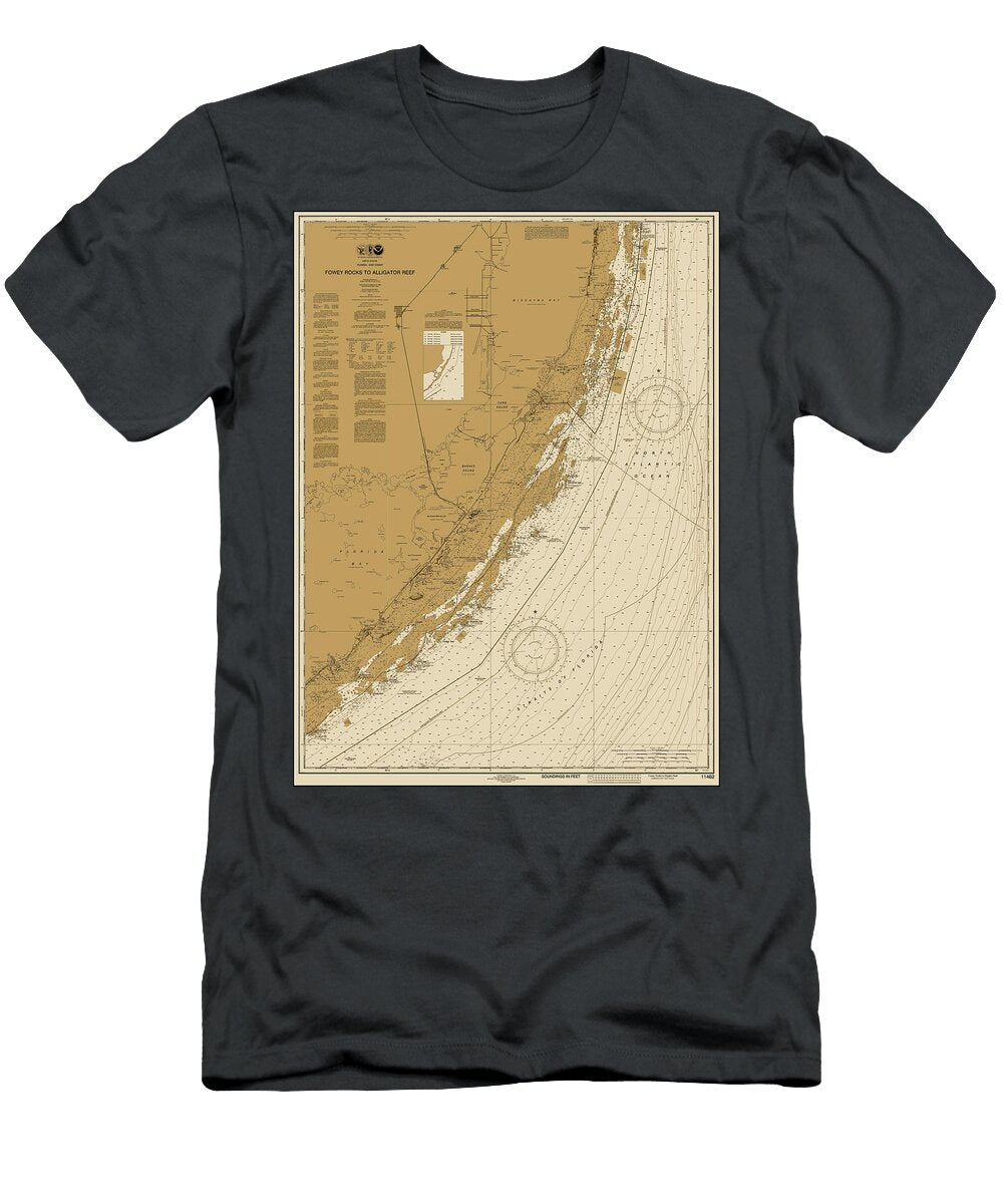 Fowey Rocks to Alligator Reef Florida Nautical Chart Map 2023 Sepia Carol Japp T-Shirt