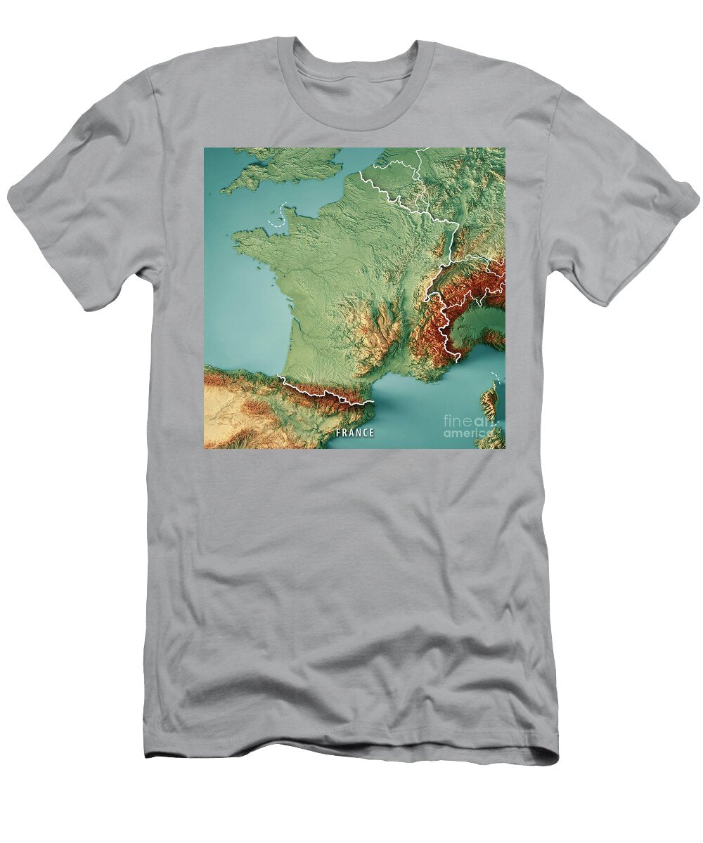 France Country 3d Render Topographic Map Border Frank Ramspott T-Shirt