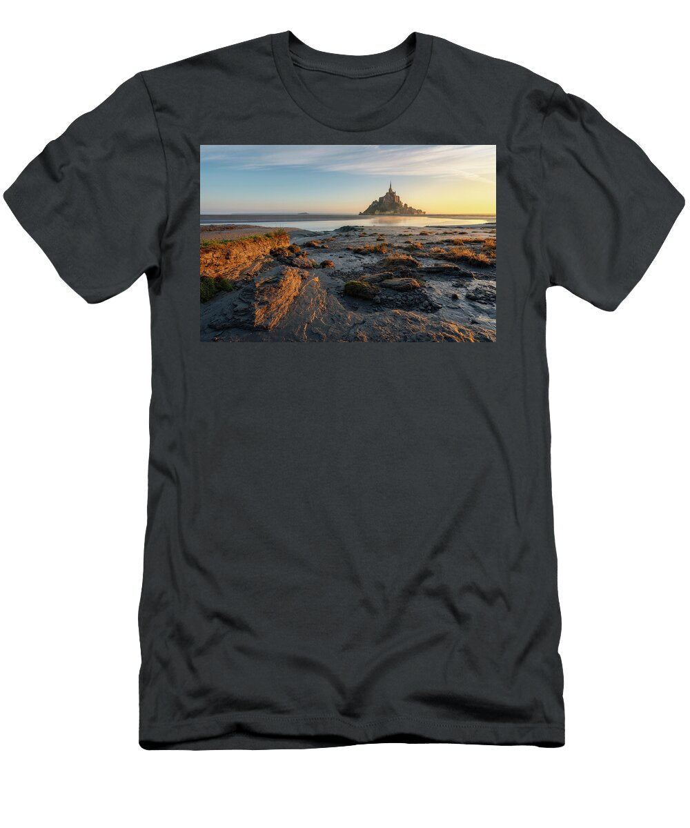France Normandy Mont St Michel English Channel Basse Normandie Wadden Sea Manche Bay in the Wadden Sea At Low Tide At Sunrise Niko Kersting T-Shirt
