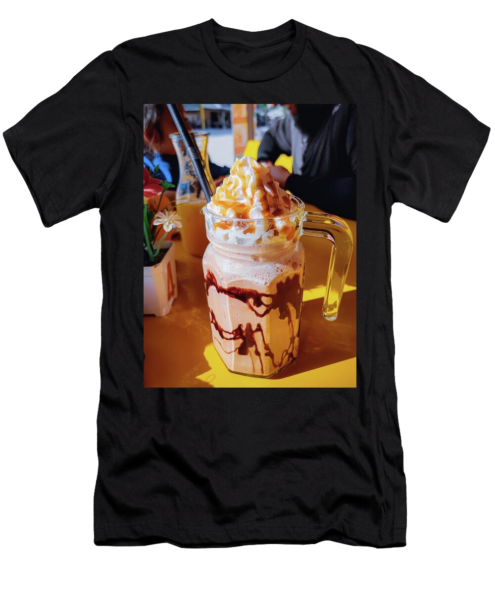Frappuccino in Large Glass Mug on the Table At Cafe in a Sunny Day Ellinnur Bakarudin T-Shirt