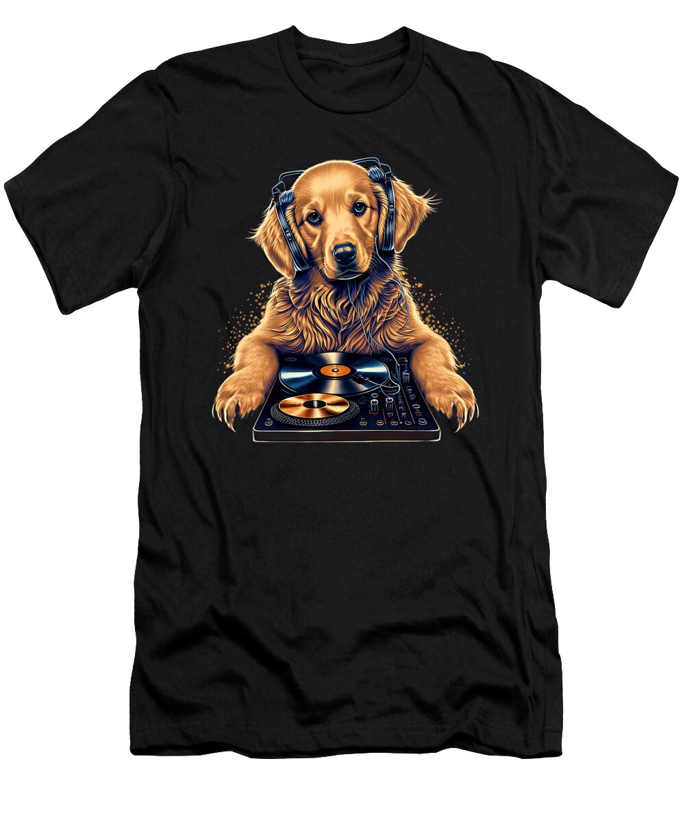 Funny Golden Retriever DJ Music Electronic Sophie Eleanor T-Shirt