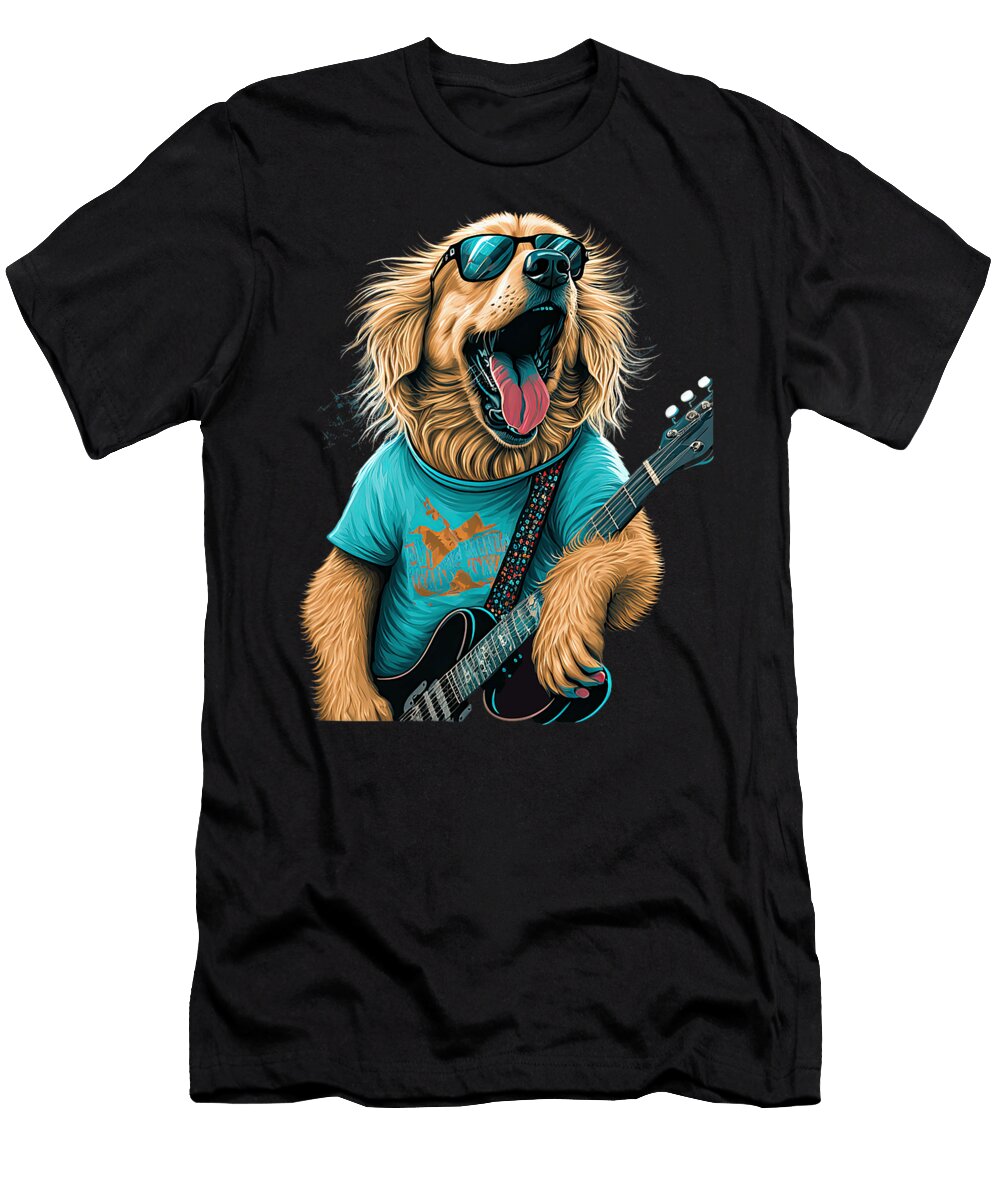 Funny Golden Retriever Rock Roll Music Guitar Sophie Eleanor T-Shirt