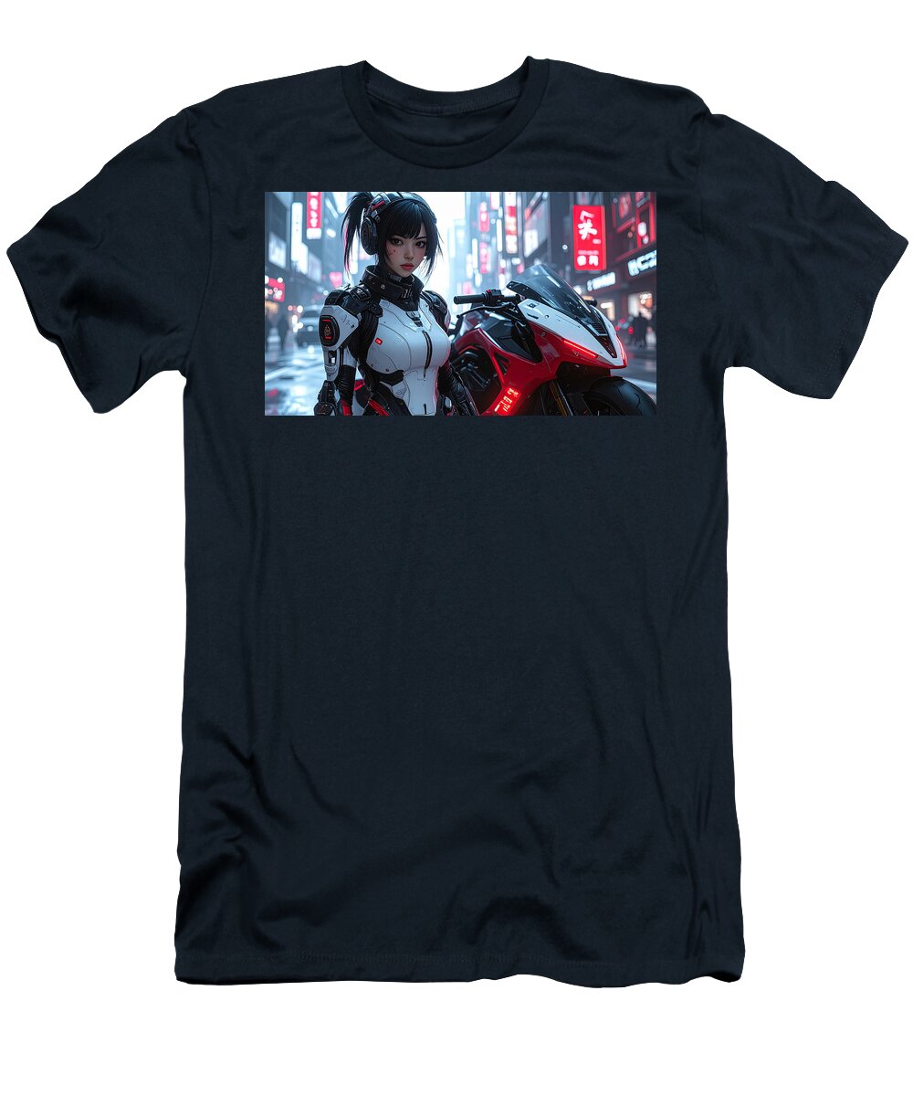 Futuristic Biker in Cityscape Tricky Woo T-Shirt