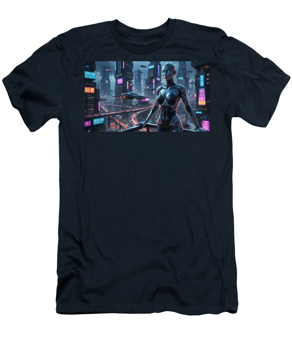 Futuristic City with Cyborg Mango Art T-Shirt