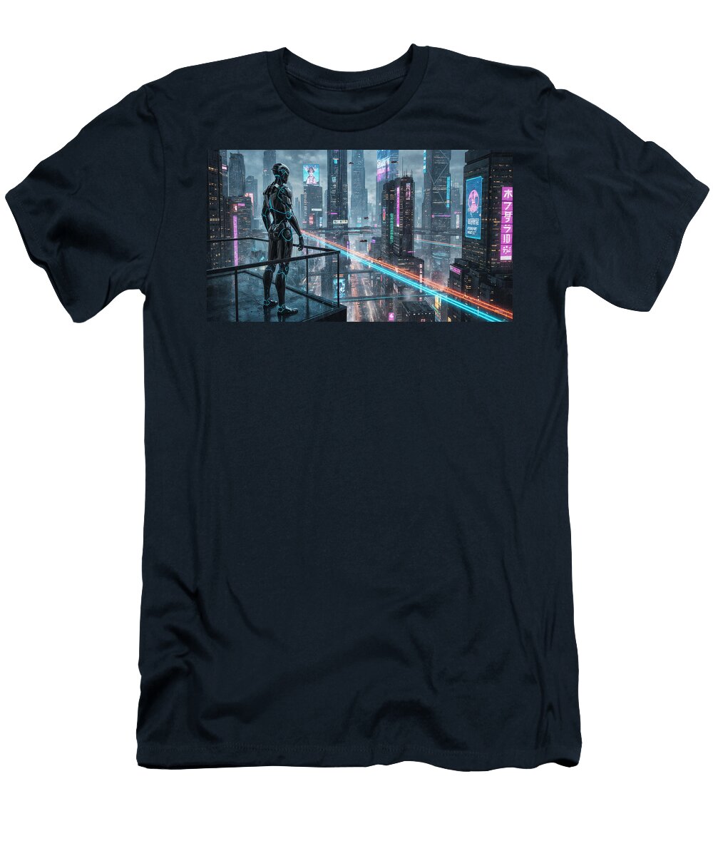 Futuristic Cityscape with Robot Mango Art T-Shirt