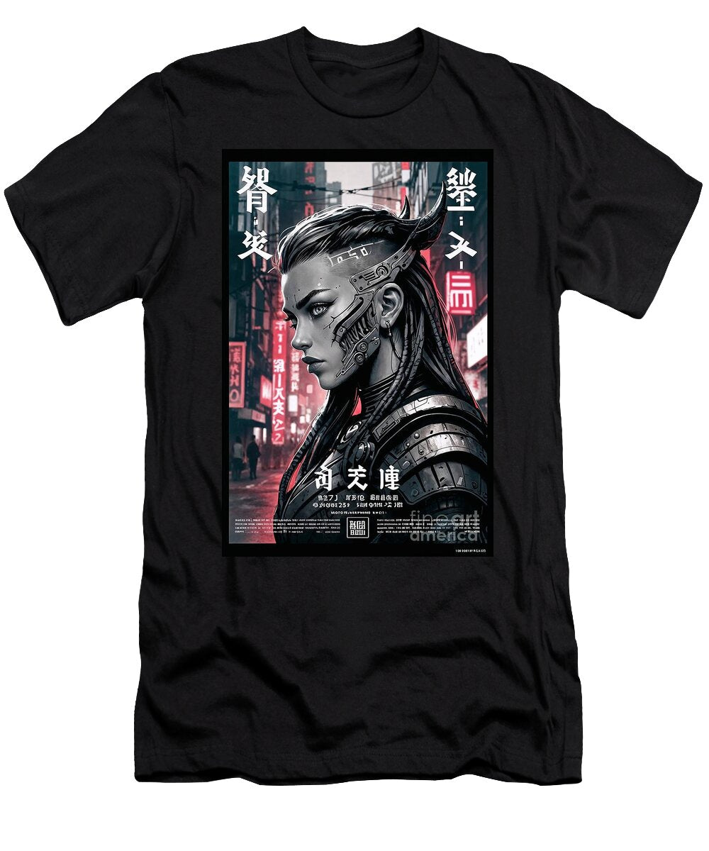 Futuristic Cyber Warrior in Neon City Lm2kone T-Shirt