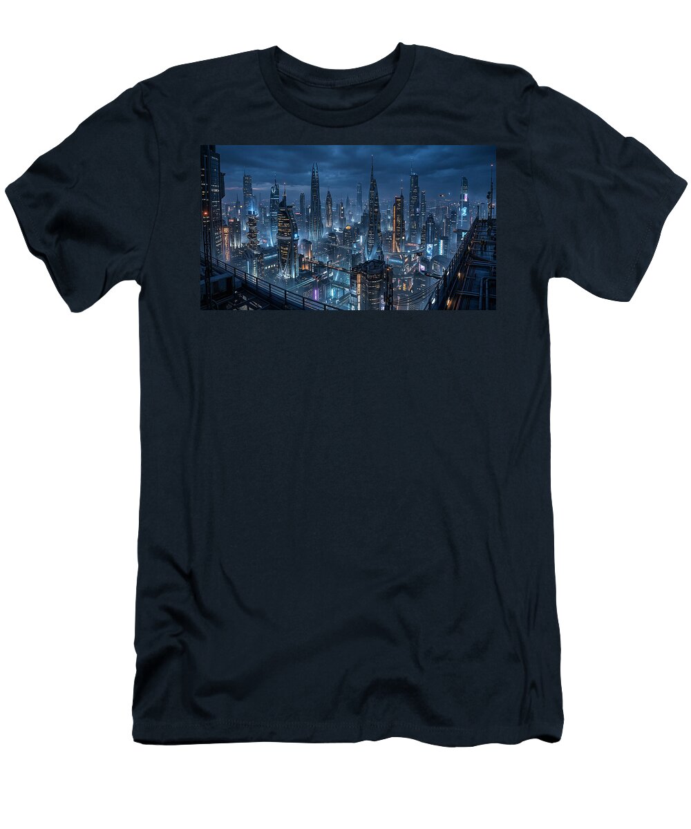 Futuristic Cyberpunk Cityscape Mango Art T-Shirt