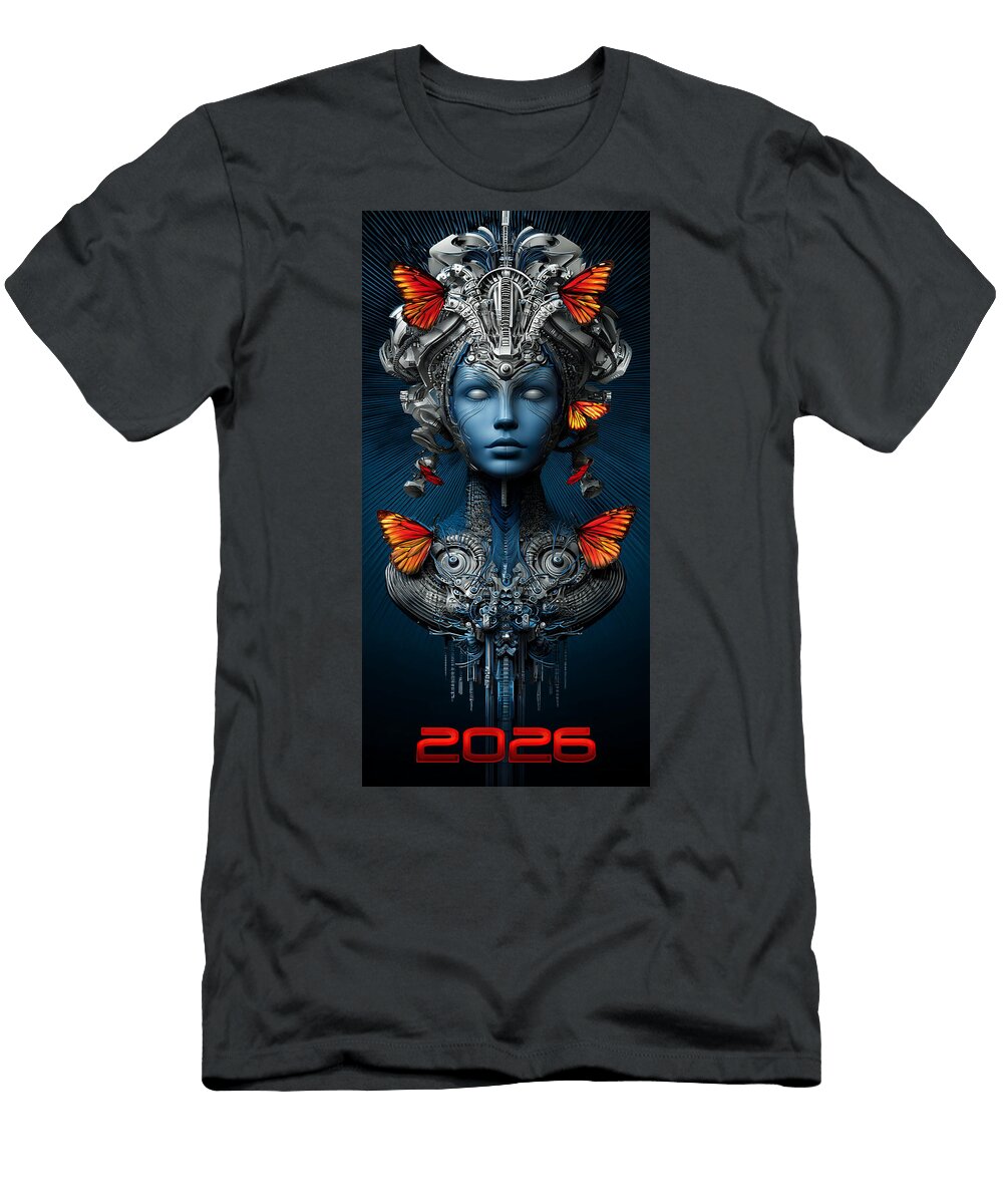 Futuristic Cyborg with Butterflies Kevin Walker and Pixel Reverie T-Shirt