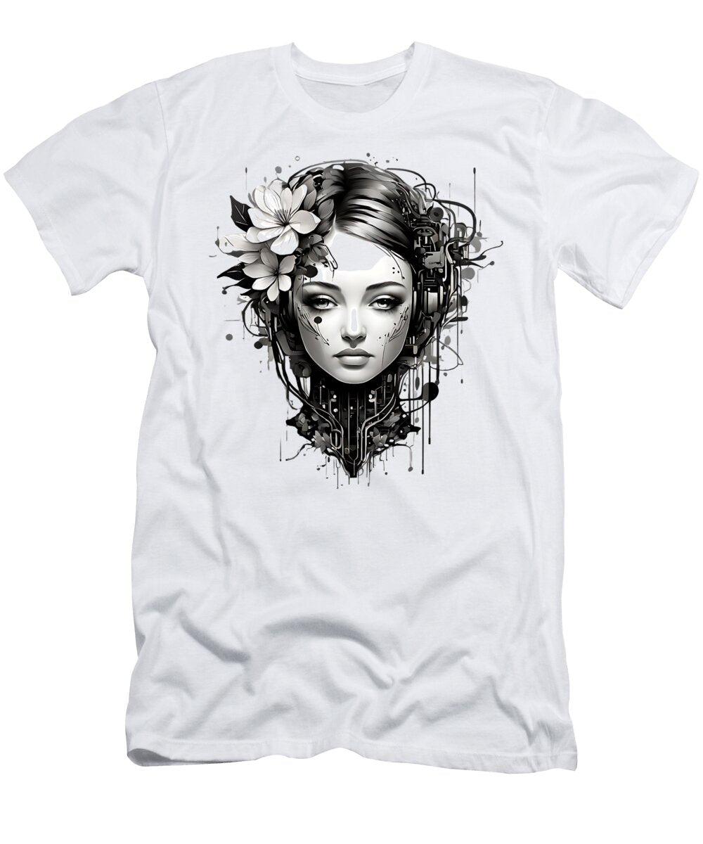 Futuristic Floral Cyber Girl Art Moumita Bhattacharyya T-Shirt