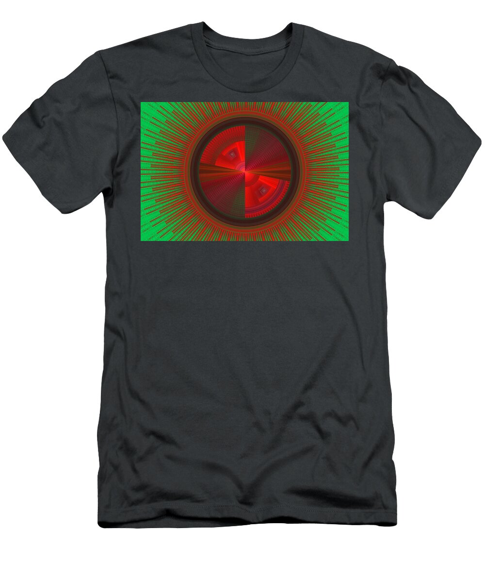 Futuristic Green and Red Tech Disc Fractal Flame Keith Webber Jr T-Shirt