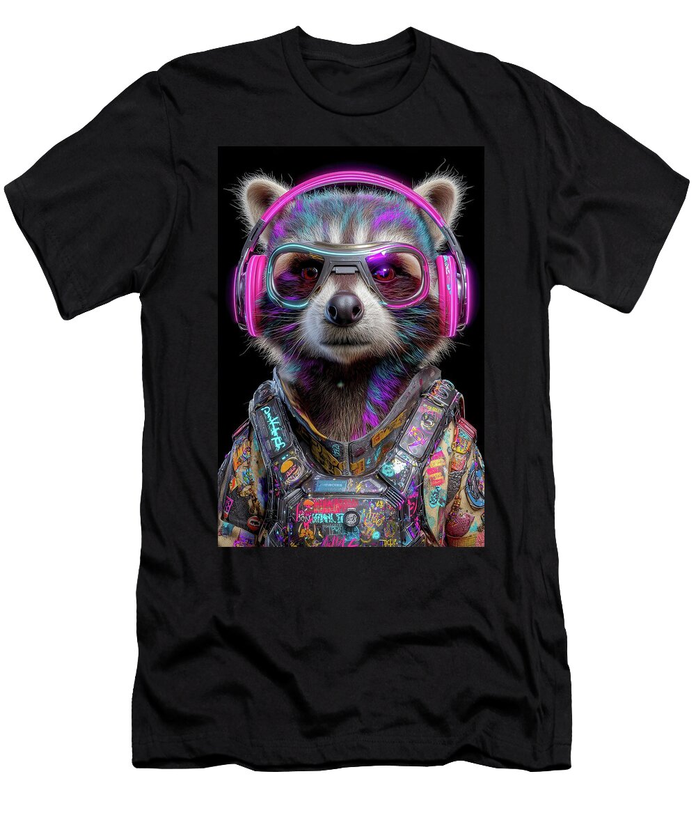 Futuristic Raccoon with Neon Headphones Matthias Hauser T-Shirt