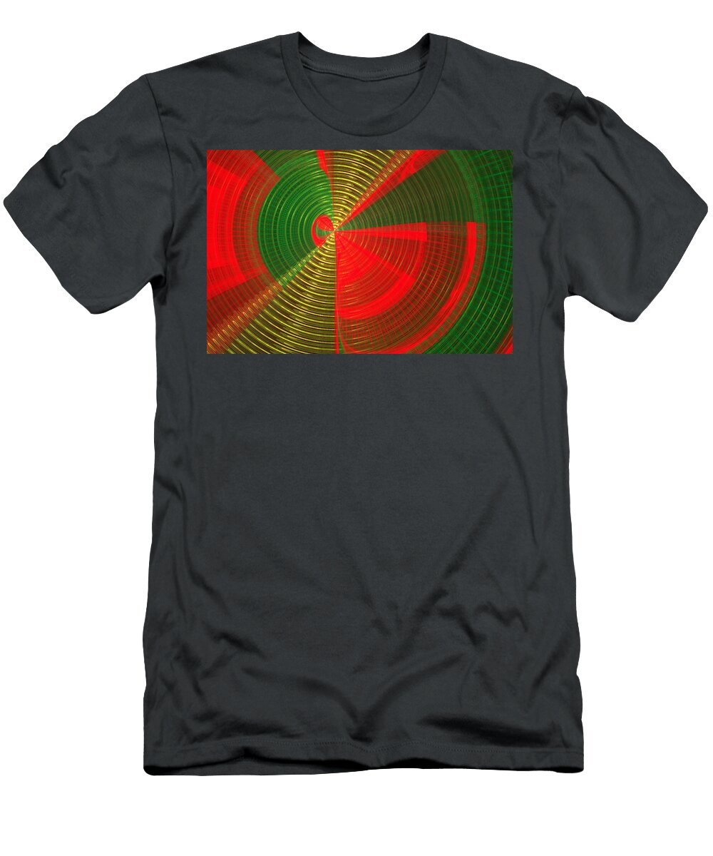 Futuristic Tech Disc Green and Red Fractal Flame Keith Webber Jr T-Shirt