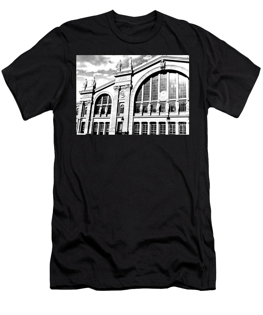 Gare Du Nord Facade Parisian Station Architectural Digital Composition in Monochrome Dmr Filho T-Shirt