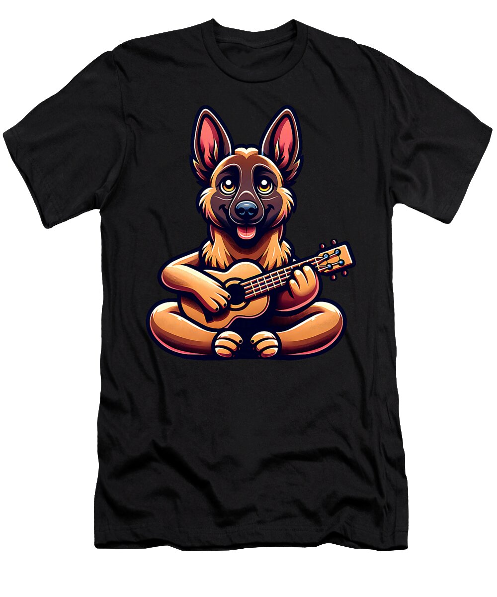 German Shepherd Playing Ukulele Cute Dog Music Sophie Eleanor T-Shirt