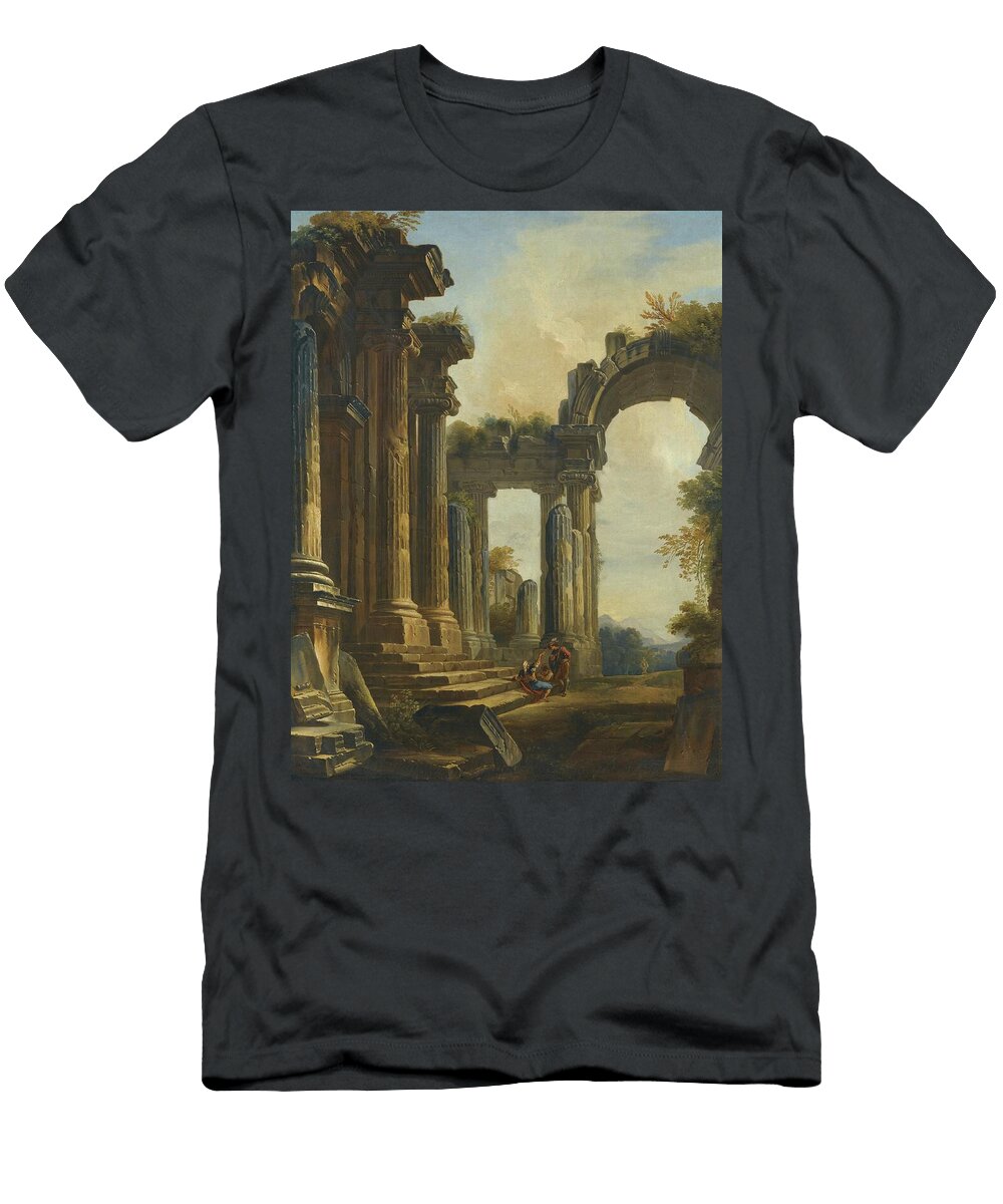 Giovanni Niccolo Servandoni a Capriccio of Classical Ruins with Three Men Conversing At the Steps Architecture T-Shirt