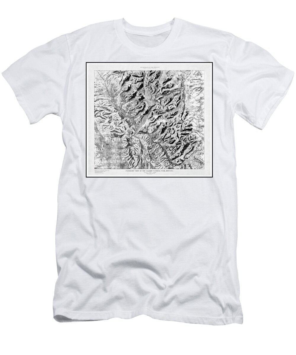Glacier National Park Montana Vintage Map 1914 Black and White Carol Japp T-Shirt
