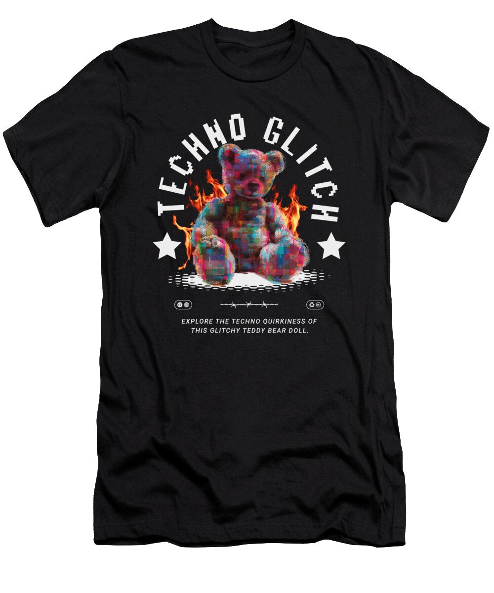 Glitchy Teddy Bear on Fire Damaged Goods T-Shirt