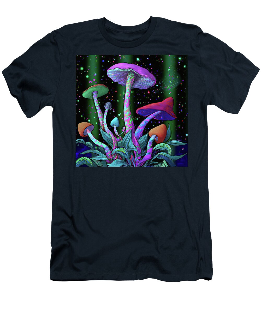 Glowing Trippy Mushrooms Colorful Funky 60s Psychedelic Style Stellart Studio T-Shirt