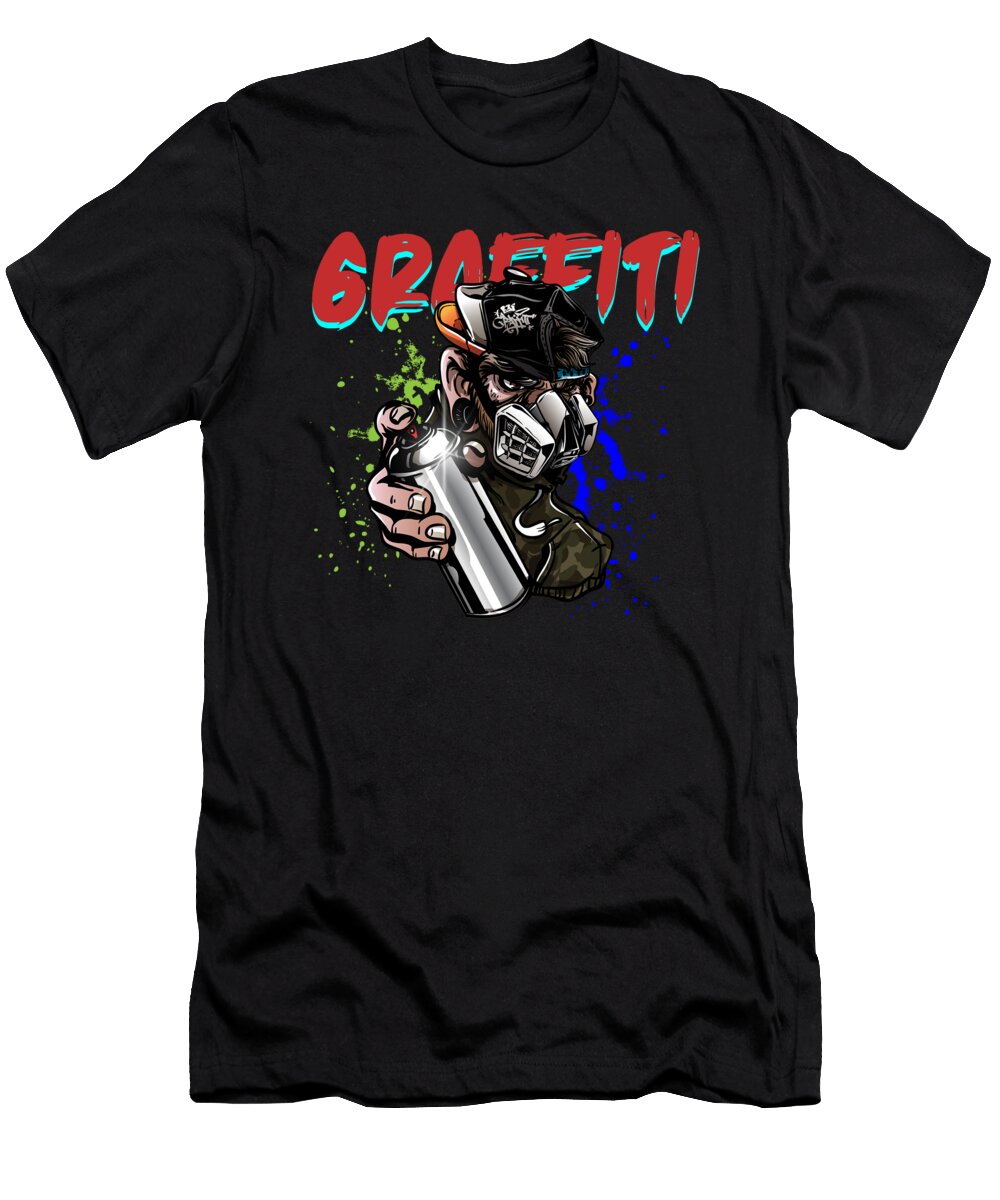 Graffiti Artist Spray Can Gas Mask Hip Hop Street Wall Mural Art Thomas Larch T-Shirt