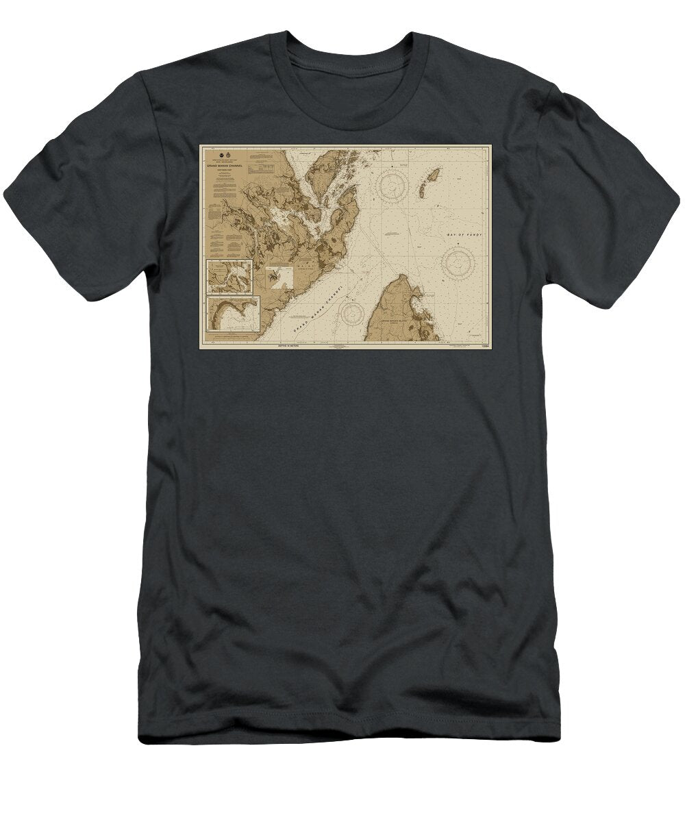 Grand Manan Channel Maine and New Brunswick Nautical Chart Map 2023 Sepia Carol Japp T-Shirt