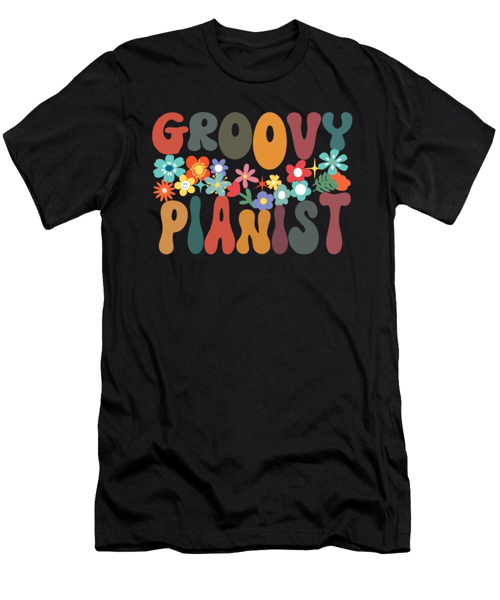 Groovy Pianist Retro Style Flowers Piano Lover Orgence Matungwa T-Shirt