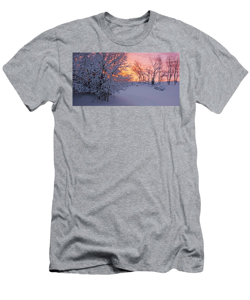 Hayrake and Trees Winter Sunset 2 Nikolyn Mcdonald T-Shirt