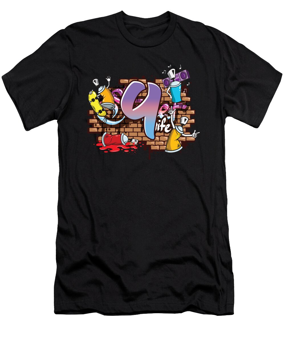 Hiphop Dancer Graffiti Artist Typography 9th Birthday Hip Hop Urban Wall Mural Street Art Thomas Larch T-Shirt