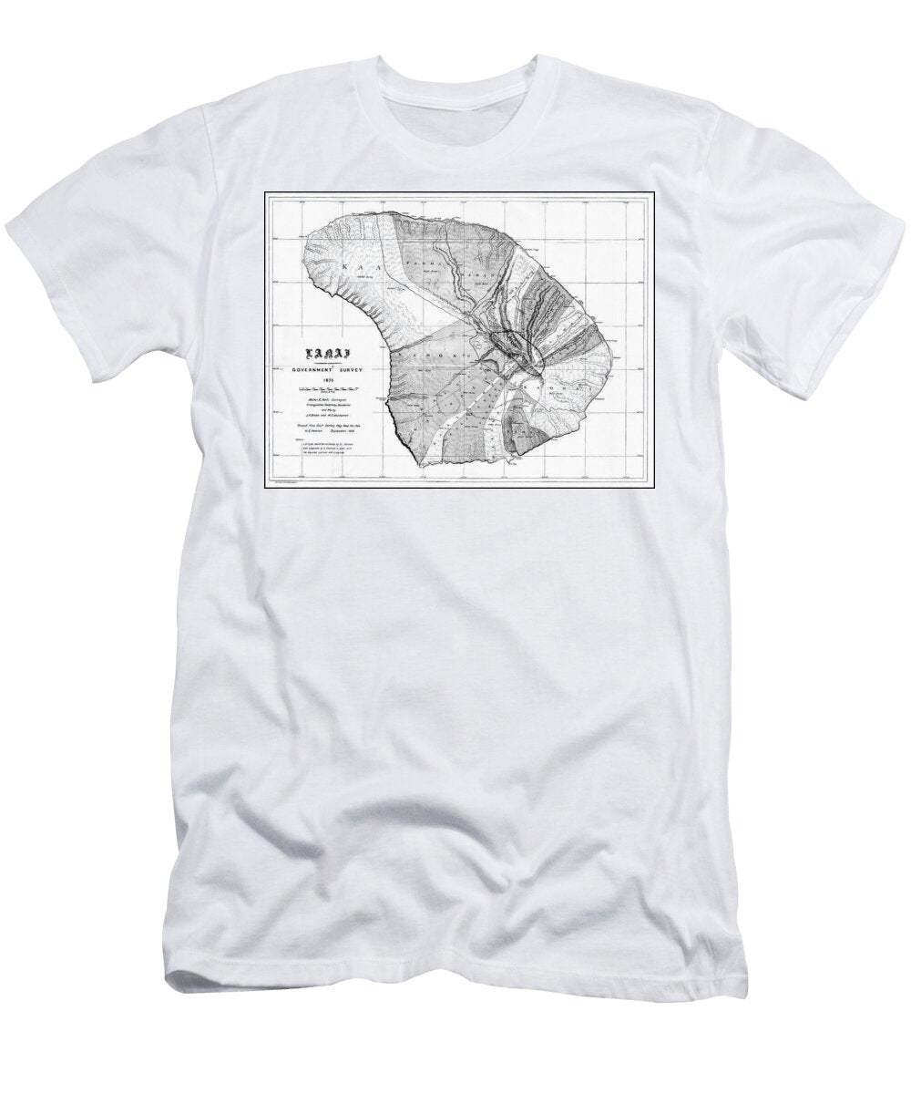 Historic Map Lanai Hawaiian Islands 1906 Black and White Carol Japp T-Shirt