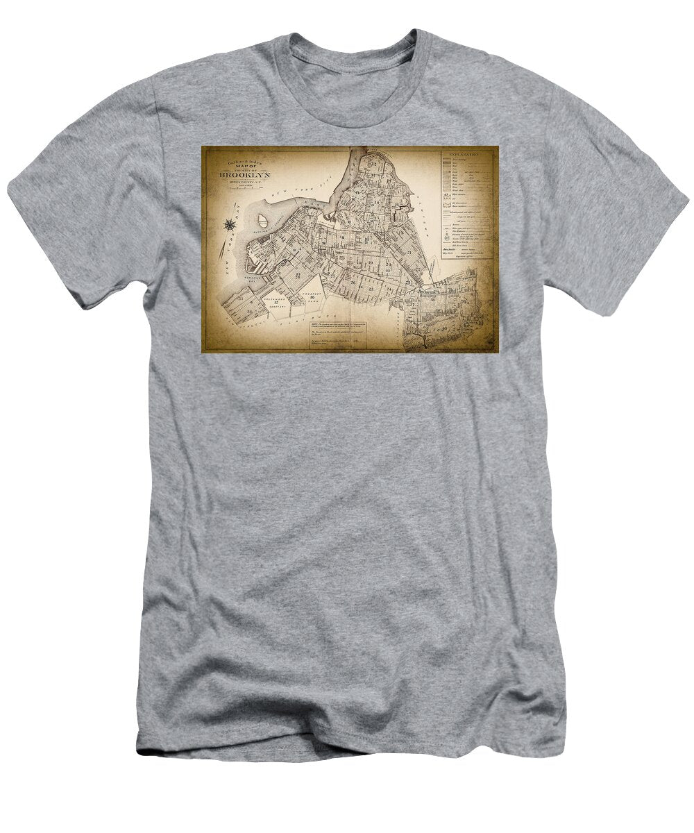 Historical Map Brooklyn New York 1886 Sepia Carol Japp T-Shirt