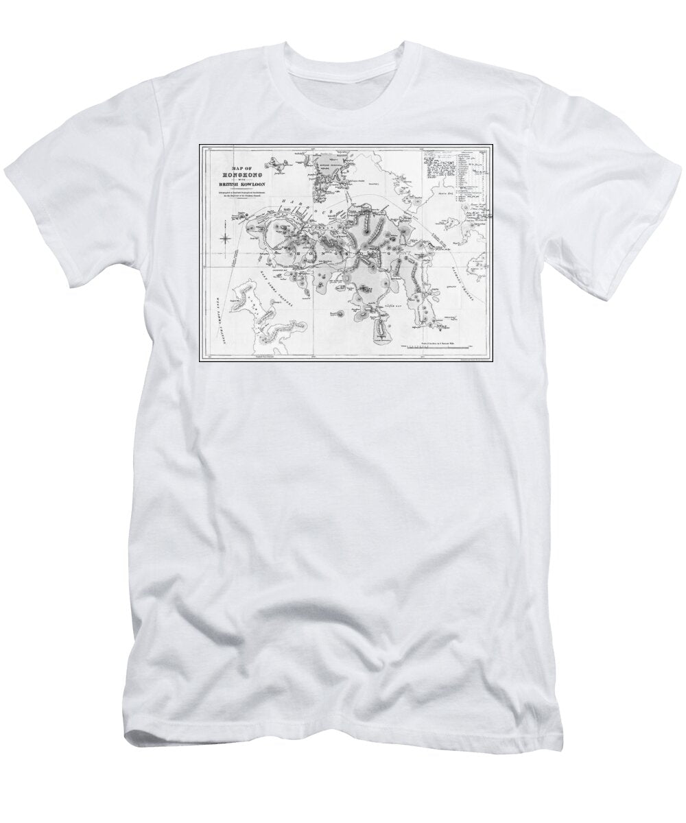Hong Kong with British Kowloon Vintage Map 1888 Black and White Carol Japp T-Shirt