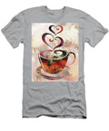 Hot Beige Brown Colorful Warm Coffee Cup with Two Sweet Hearts Watercolor Irina Sztukowski T-Shirt