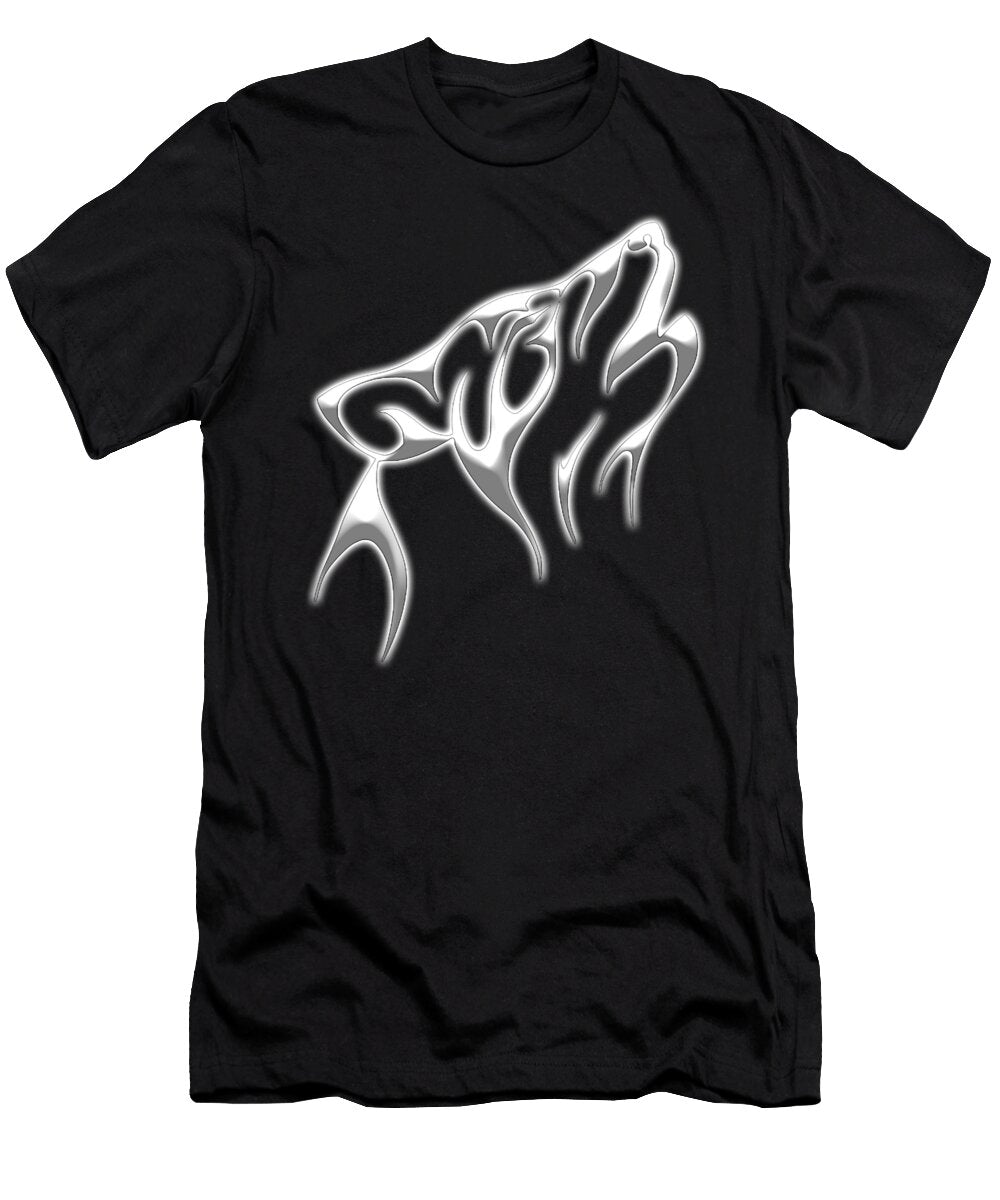 Howling Wolf on Black Wild Wilderness Tribal Art Howl Dog Tattoo Animal Tom Hill T-Shirt