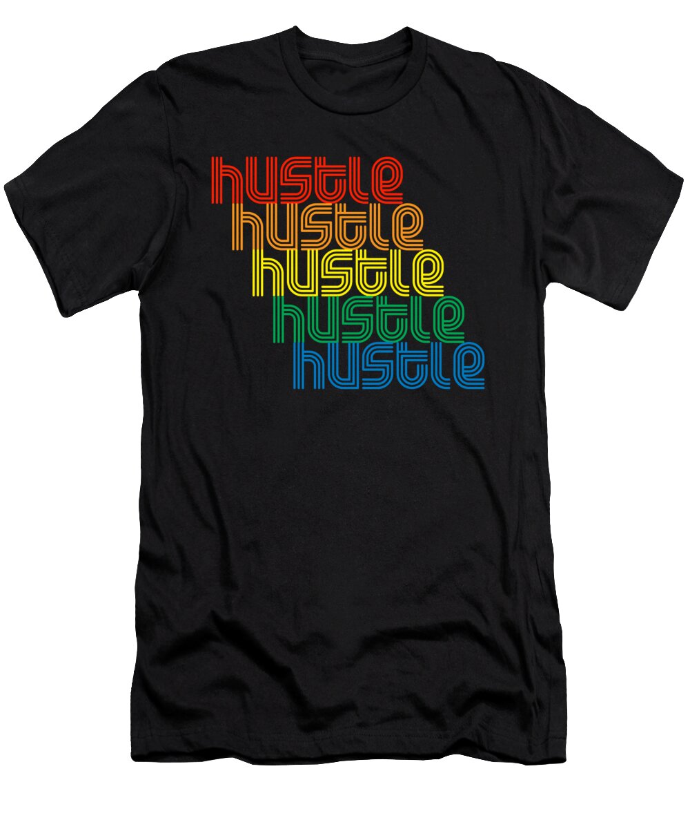 Hustle Repeat Rainbow 1970s Disco Funk Vintage Do Retro Neon Light Funky Henry B T-Shirt