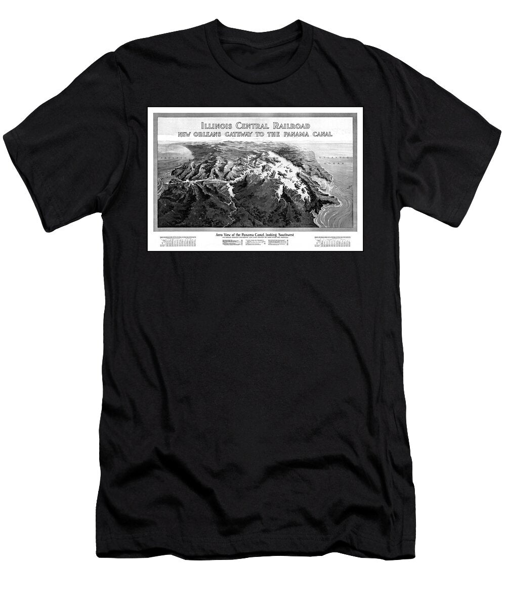 Illinois Central Railroad New Orleans to Panama Canal Vintage Map 1912 Black and White Carol Japp T-Shirt