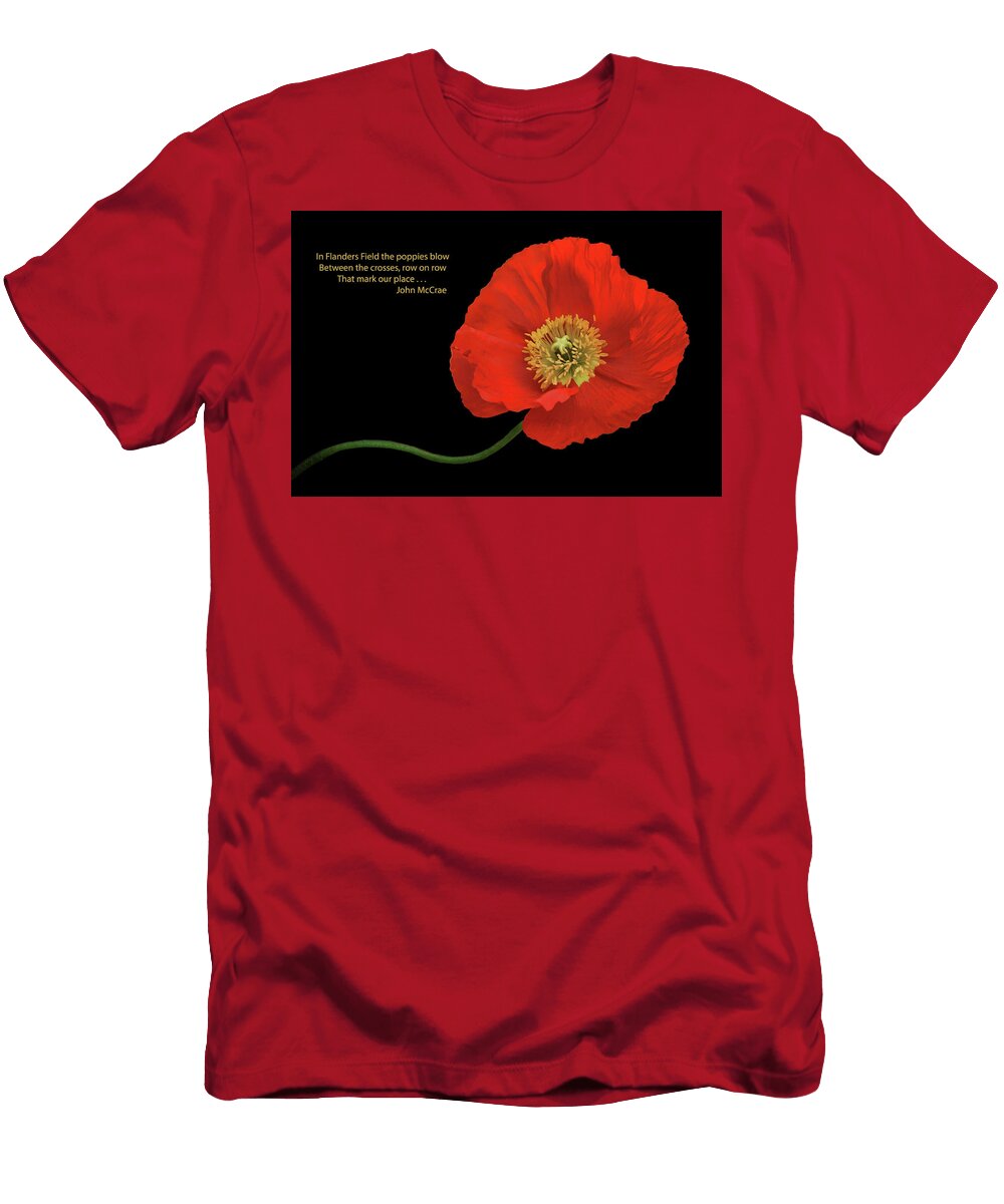 In Flanders Field Red Poppy Text Nikolyn Mcdonald T-Shirt
