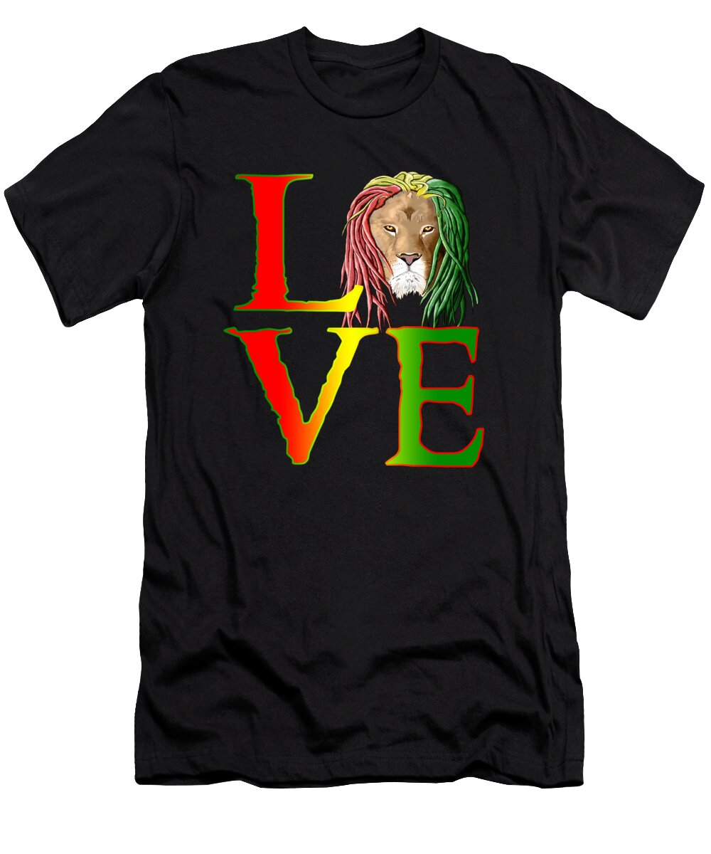 Jamaica One Love Reggae Caribbean Rasta Rastafari Lion Macdonald Creative Studios T-Shirt