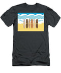 Jersey Channel Islands Retro Vintage Surfboards on Wave Beach Barefoot Bodeez Art T-Shirt