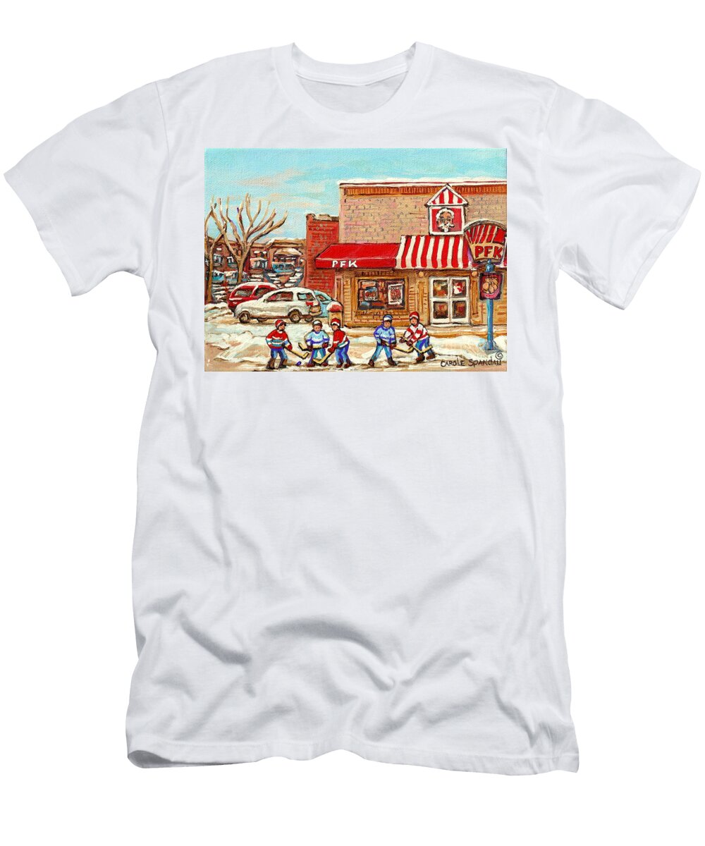 Kentucky Fried Chicken Poulet Frit Kentucky Montreal Verdun Winter Street Scenes Hockey Art Pfk Carole Spandau T-Shirt