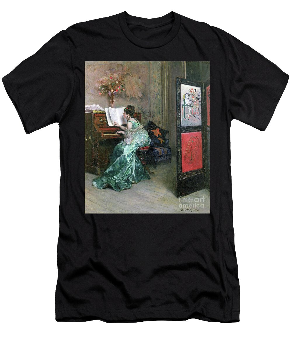 Lady Playing the Piano in an Interior Raimundo De Madrazo Y Garreta T-Shirt