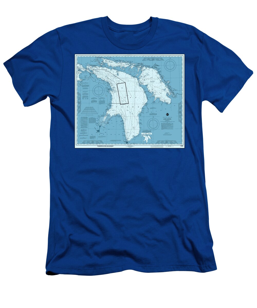 Lake Huron Great Lakes Nautical Chart and Map 2024 Ocean Blue Carol Japp T-Shirt